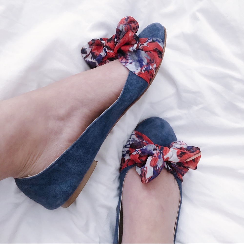 Anthropologie blue suede leather flats
